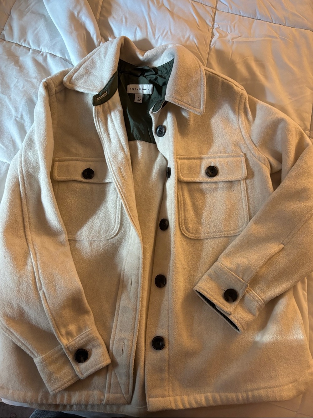Men's Cream Button-Front Wool Shirt Jacket by Free Assembly
